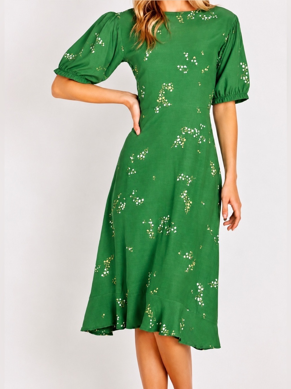 Faithfull the Brand Emilia green floral midi dress, size 10